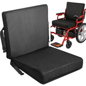 Wedge Wheelchair Seat Cushion with Backrest, High Density Foam Wheelchair Cushions Removable Cover with Zipper Adjustable Elastic Strap for Office Car Seat 16x18x2-4 Inch