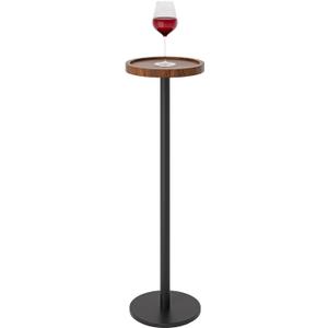 Drink Table, Small Pedestal Side Table, Round Cocktail Table, Circle End Table with Metal Base, for Small Spaces, Walnut Brown & Black