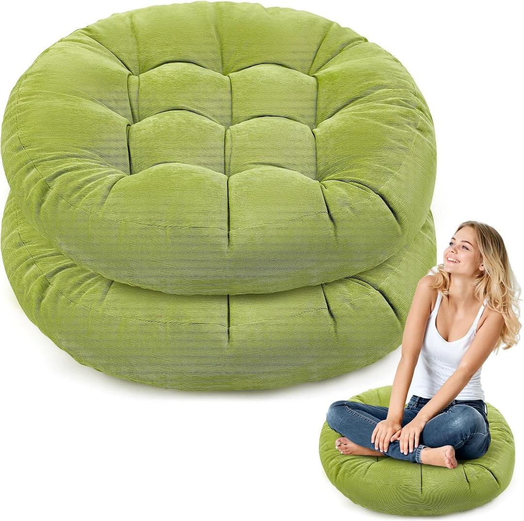 Jerify Floor Pillow Cushions Large Round Square Large Meditation Floor Pillow for Classroom Adult Meditation Picnic Party Seating Learning Daycare School(Round,Bright Green,2 Pcs)