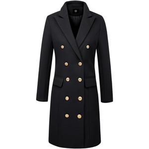 IDEALSANXUN Womens Fall Winter Wool Coats Double Breasted Midi Peacoat Trench Coats Small