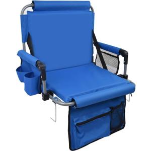 Stadium Seat with Back Support, Bleach Seat with Backrest and Cushion, Stadium Chair with Cup Holders, Mesh Bag and Hidden Hook for Basketball and Soccer Bench (Blue)
