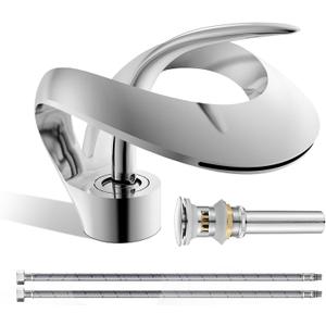 Elegant Bathroom Sink Faucet Single Hole, AUU Waterfall Chrome Vanity Sink Faucet Solid Brass, Single Handle Lavatory Basin Tap with Pop Up Drian Supply Line (Chrome, Short)