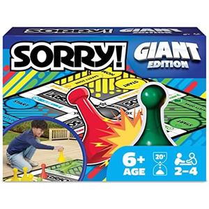 Giant SORRY! Classic Family Board Game Indoor Outdoor Retro Party Activity Summer Toy with Oversized Gameboard, for Adults and Kids Ages 6 and up