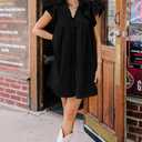 AlvaQ Womens Summer Dresses 2025 V Neck Ruffle Cap Short Sleeve Mini Dress Casual Flowy Pleated A Line Sundress with Pockets (Pink, XL)