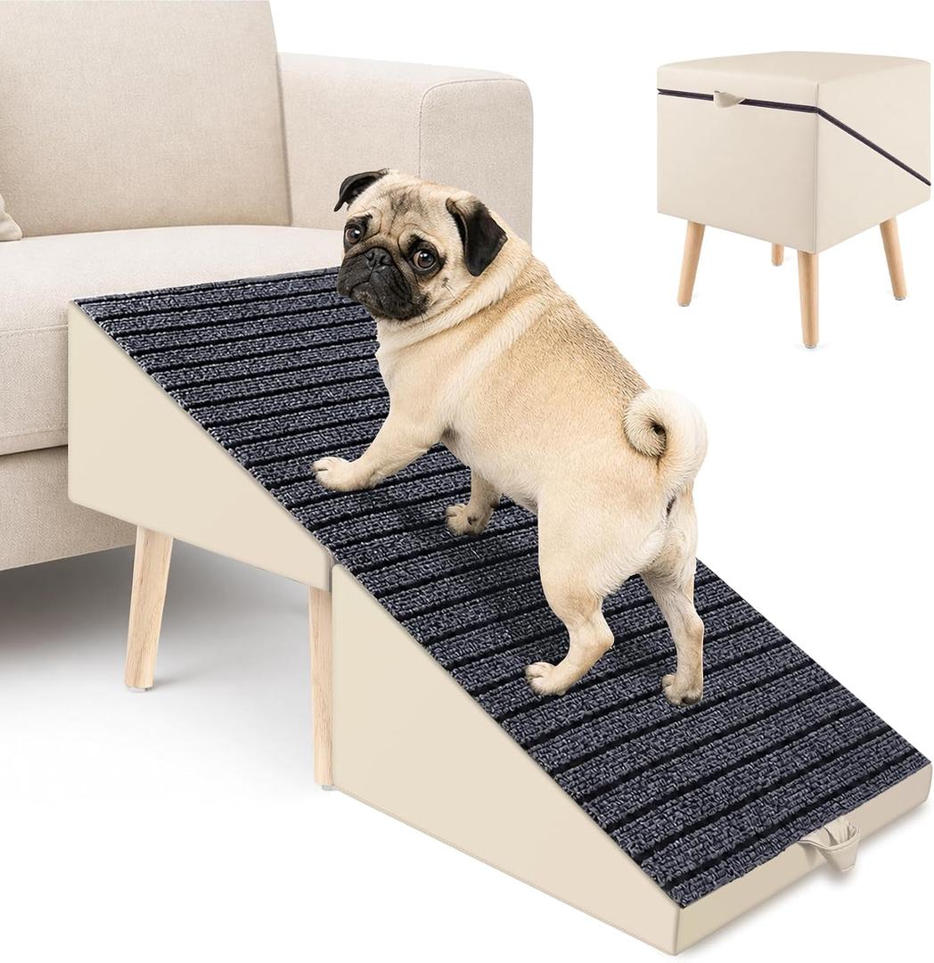 2-in-1 Foldable Dog Ramp Ottoman for Couch, Dog Stairs for Small Dogs