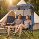 Double Camping Chair with Canopy,2 Person Folding Chair with Canopy, Blue, Standard