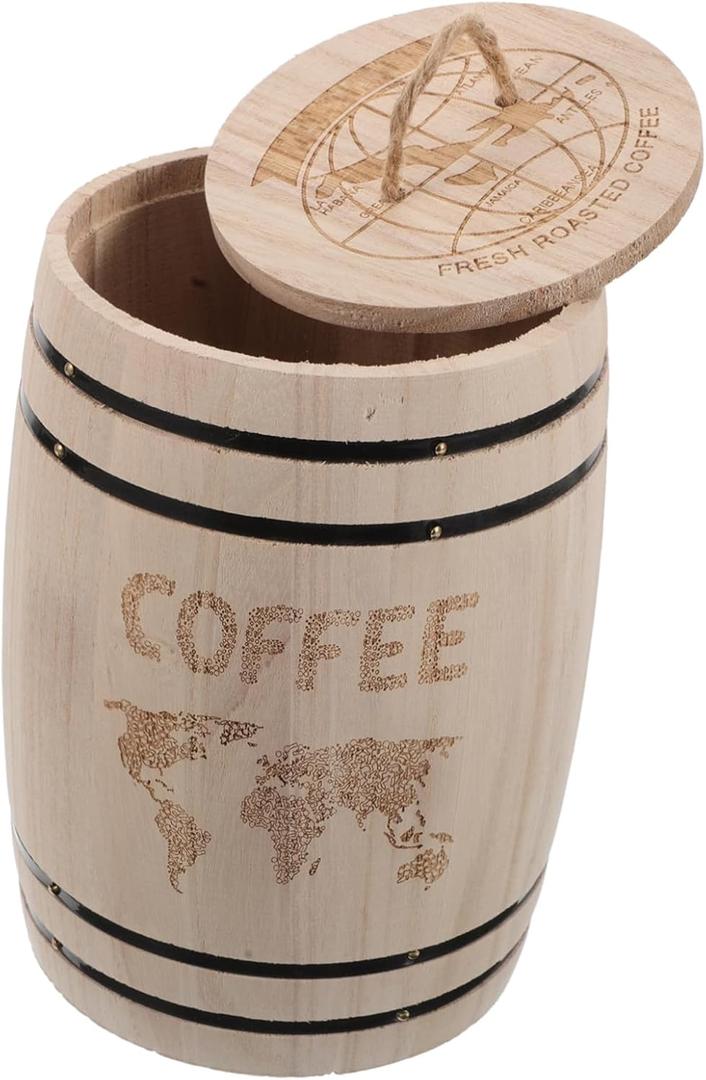 NUOBESTY Wooden Barrel Canister with Airtight Lid Small Kitchen Storage Container for Coffee Beans Tea Leaves Sugar Rustic Farmhouse Decor 6.88X4.92X4.92In