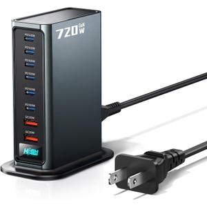 Rocoren 720w USB C Charger Block, 8-Port USB Charging Station with Dual PD 140W Fast Charging Station Hub for Multiple Devices, Laptop GaN Charger for iPhone 17, MacBook Pro/Air, iPad, Samsung