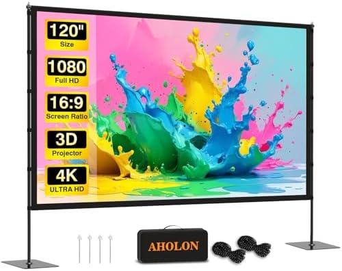 Outdoor Projector Screen with Stand - 120 inch Portable Projector Screens Indoor Outdoor Projector Screen 16:9 4K HD Outdoor Movie Screen with Carry Bag,Enioy Home Theater Projection Screen.
