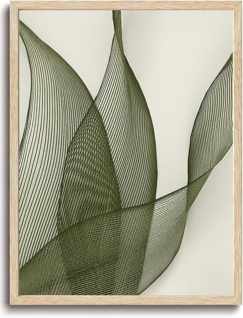 Framed Boho Wall Art,Sage Green Bathroom Decor,Botanical Leaf Canvas Prints, 20"L x 16"W