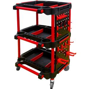 Car Detailing Cart with Wheels – 3-Tier Heavy-Duty Mobile Utility Organizer for Car Wash & Auto Repairs – Adjustable Side Trays, Tool Hooks – Workshop Storage for Mechanics & Detailers