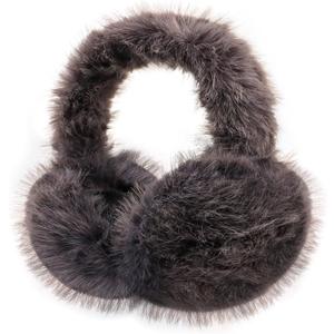 Women Winter Earmuffs Foldable Fluffy Ear Muffs Furry Faux Fur Ear Warmer Soft Fit Plush Ear Cover for Cold (A-dark Gray)