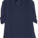 Amazon Essentials Women's Lightweight Georgette Half-Sleeve Ruffle Neck Woven Blouse (Navy)