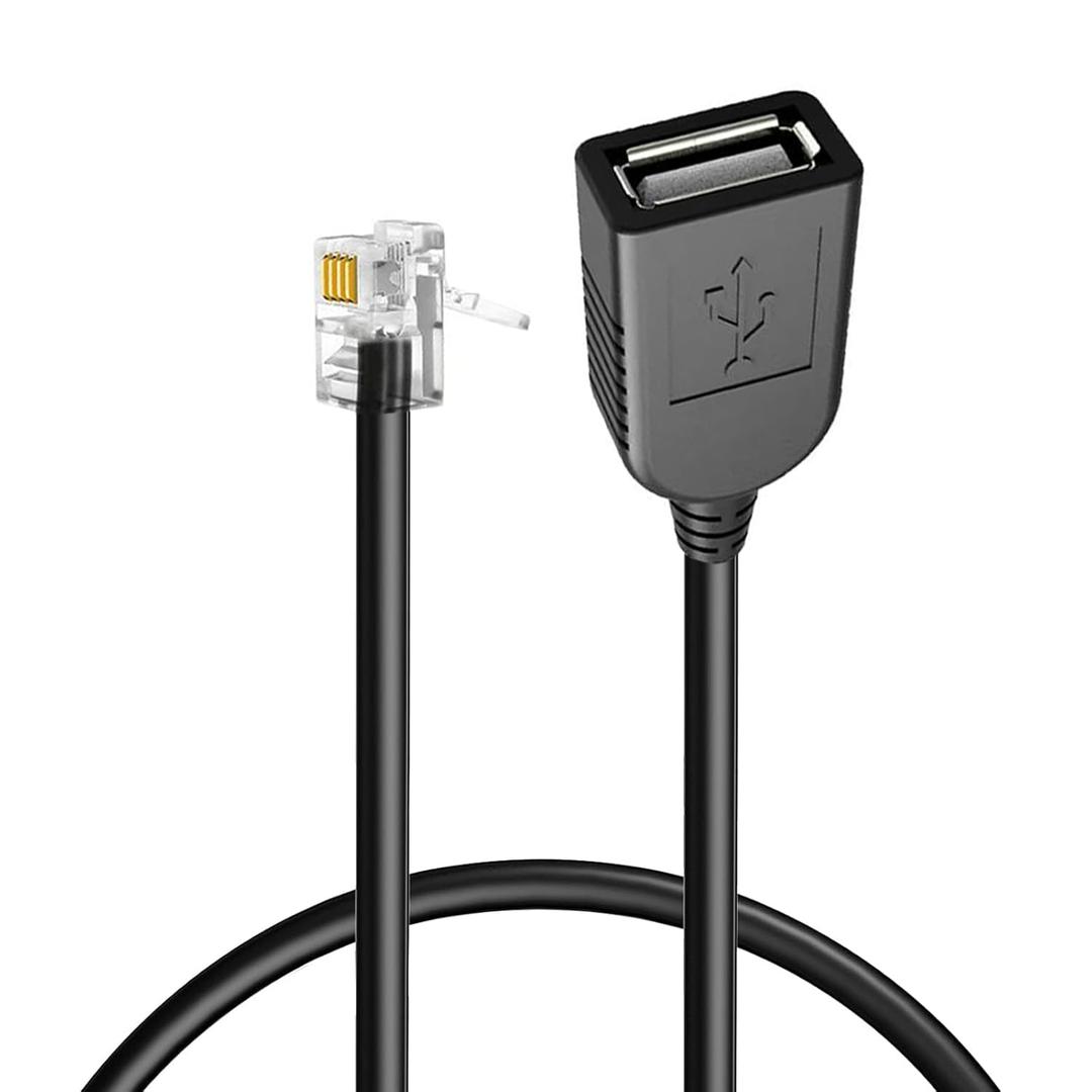 RJ9 4p4c Male to USB Female Adapter with 30cm Circular Black Cable, Suitable for Multiple Voip Phone Lines (RJ9 30CM)