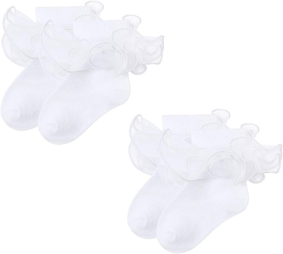 Century Star Toddler Ruffle Socks for Girls Dress Socks Double Lace Sock for Kids Turn Cuff Baby Sock