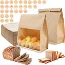 50 Pack Paper Bread Bags for Homemade Bread with Tin Tie Tab Lock, Sourdough bread bags with Window, Large Bakery Bags for Storage Cookies, 50 Cute Seal Stickers with Ties(11x8.7x4.3 inch)