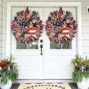 250th Anniversary Patriotic Star Wreath, 15.7'' Red White and Blue Wreath All-Weather Farmhouse Outdoor Holiday Decoration, Memorial Wreath for Front Door, 4th of July Garland for Home Wall Porch
