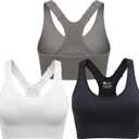Sports Bras for Women Pack Racerback High Support Bras with Adjustable Straps-Padded Seamless Yoga Bra (X-Large, Black+gray+white)