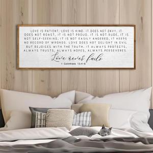 Love is Patient Love is Kind Wall Decor 40"X15" Large Bible Verse Quote 1 Corinthians 13 For Bedroom Above Bed Christianity bible Verse Couple Sign Hanging Wood Framed Wall Art (Wood