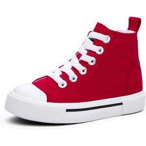 Kids High Tops Sneakers Toddler Canvas Walking Shoes with Hook and Loop for Boys and Girls (Red), Size 10