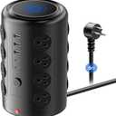 Heavy Duty Power Strip Tower with 16 Outlets and 5 USB Ports (2 USB-C), TenTrend 1500J Surge Protector with Multiple Outlets, 6 FT Extention Cord for Home Office Desk, Dorm Room Essentials Black