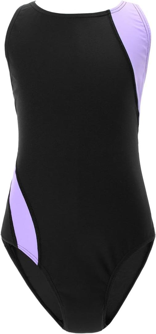 Girls' Athletic One Piece Swimsuit Kids Black Swimwear for Swim Team Practice Competition Beach Sport Bathing Suit (15-16 Years)