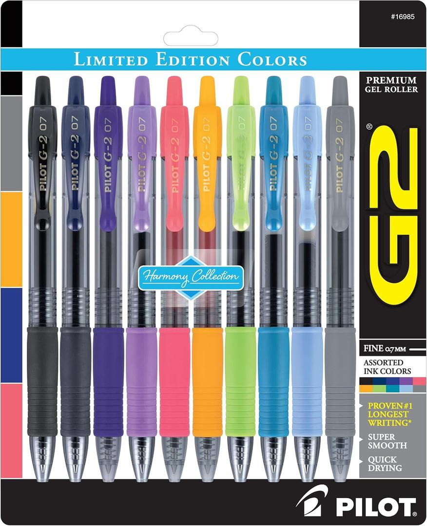 PILOT G2 Limited Edition Harmony Ink Collection Retractable Gel Pens, 0.7mm Fine Point, Assorted Ink, 10-Pack (10 Count (Pack of 1))