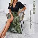 Sundresses for Women, V-Neck Short Sleeve Casual Boho Floral Dress, Ruffle Hem Split with Belt for Beach (Medium, Green)