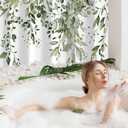 Gibelle Olive Green Eucalyptus Shower Curtain, Watercolor Plant Leaves with Floral Bathroom Shower Curtain Set, 72x72