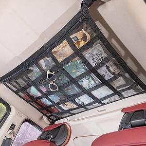 Upgrade Car Ceiling Cargo Net Pocket,31.5"x21.6" Double-Layer Car Roof Storage Organizer,Overhead Net for Truck,SUV & Van Camping,Travel Road Trips,Van Life Essentials
