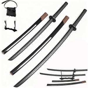 2PCS Polypropylene Plastic Training Martial SwordBlack Practice Katana Sword with SheathTraining Katana for Practicewith Belt and Stand