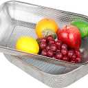 Cedilis 2 Pack Large Stainless Steel Colander Strainer, 6 Quart Mesh Vegetable Washing Basket, Rectangle Drainer Sink Basket for Vegetable Fruit Food (15" x 11" x 2.6")