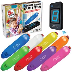 Digital Energy Wireless Handheld Game Buzzer System - Console Displays First Buzz-in - Great for Jeopardy, Family Feud, Trivia and Buzz Games - 8 Joystick Buzzers