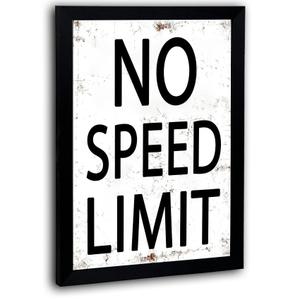 QIYFFBN Black Wood Framed Car Wall Art No Speed Limit Retro Racing Canvas Sign Wall Decor Vintage Man Cave Race Picture Print for Teen Boys Room Garage Nursery Bedroom Painting(16x24in)