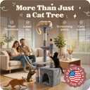 45-in Cat Tree for Indoor Cats with Built-in Laser Toy | Multi-Level Cat Tower with Plush Hammock, Cat House Scratching Posts, Cozy Condo Perch & Hanging Ball, Supports up to 22 LB, Beige