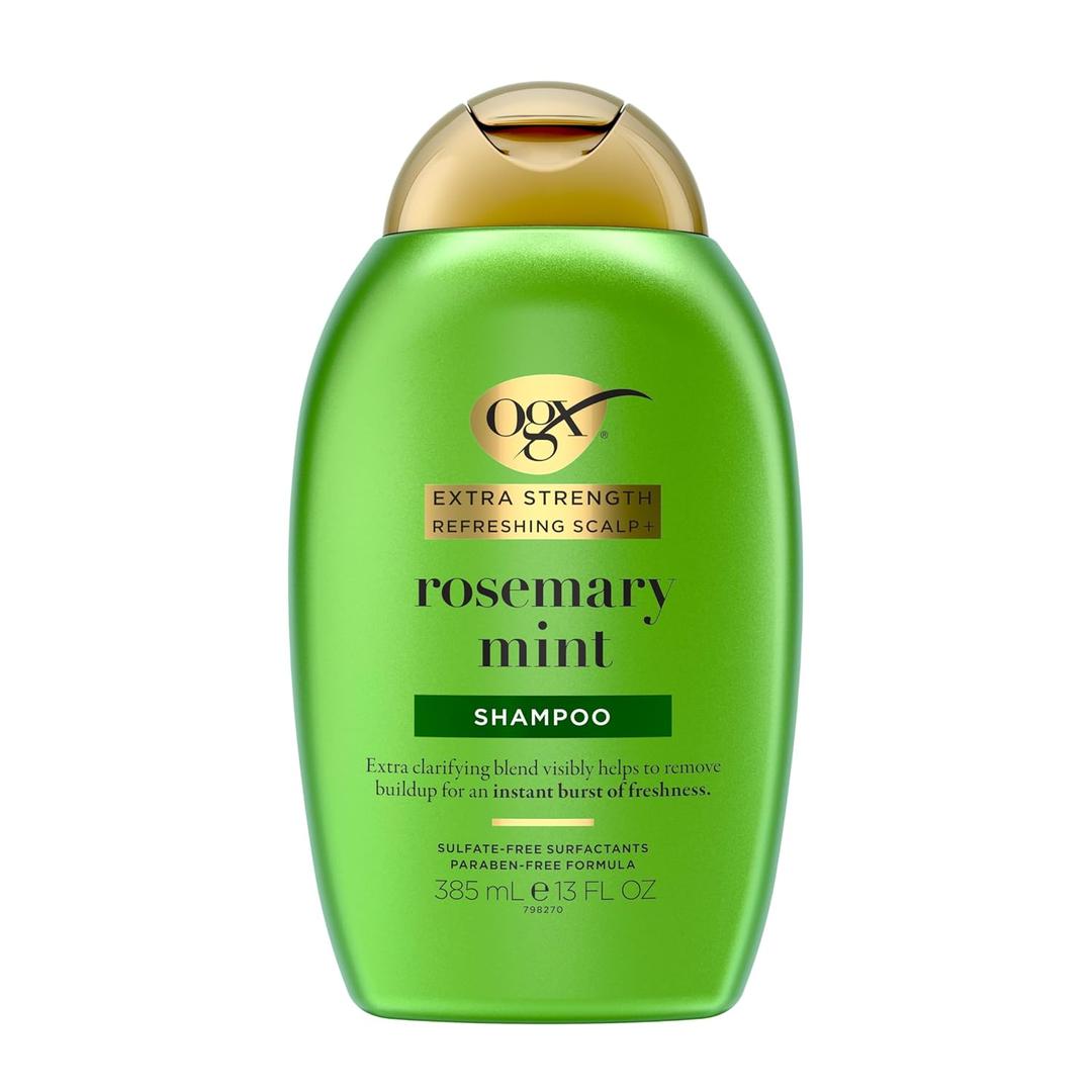 OGX Extra Strength Refreshing Scalp + Rosemary Mint Shampoo, Clarifying Shampoo for Oily Hair Visibly Helps Remove Oil & Residue to Clear Away Buildup, Sulfate-Free Surfactants, 13 fl. oz