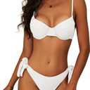 American Trends Bikini Sets for Women High Cut Two Piece Swimsuit 2 Piece Bathing Suits Underwire Swim Suit (Small, White)
