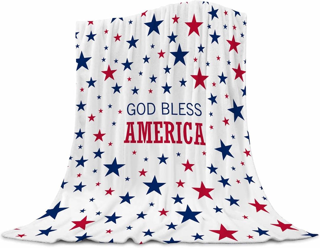 4th of July Blanket, Memorial Day Blanket, 4th of July Throw Blanket, Patriotic Blankets and Throws God Bless American Blankets for Couch Bed 30x40 inches
