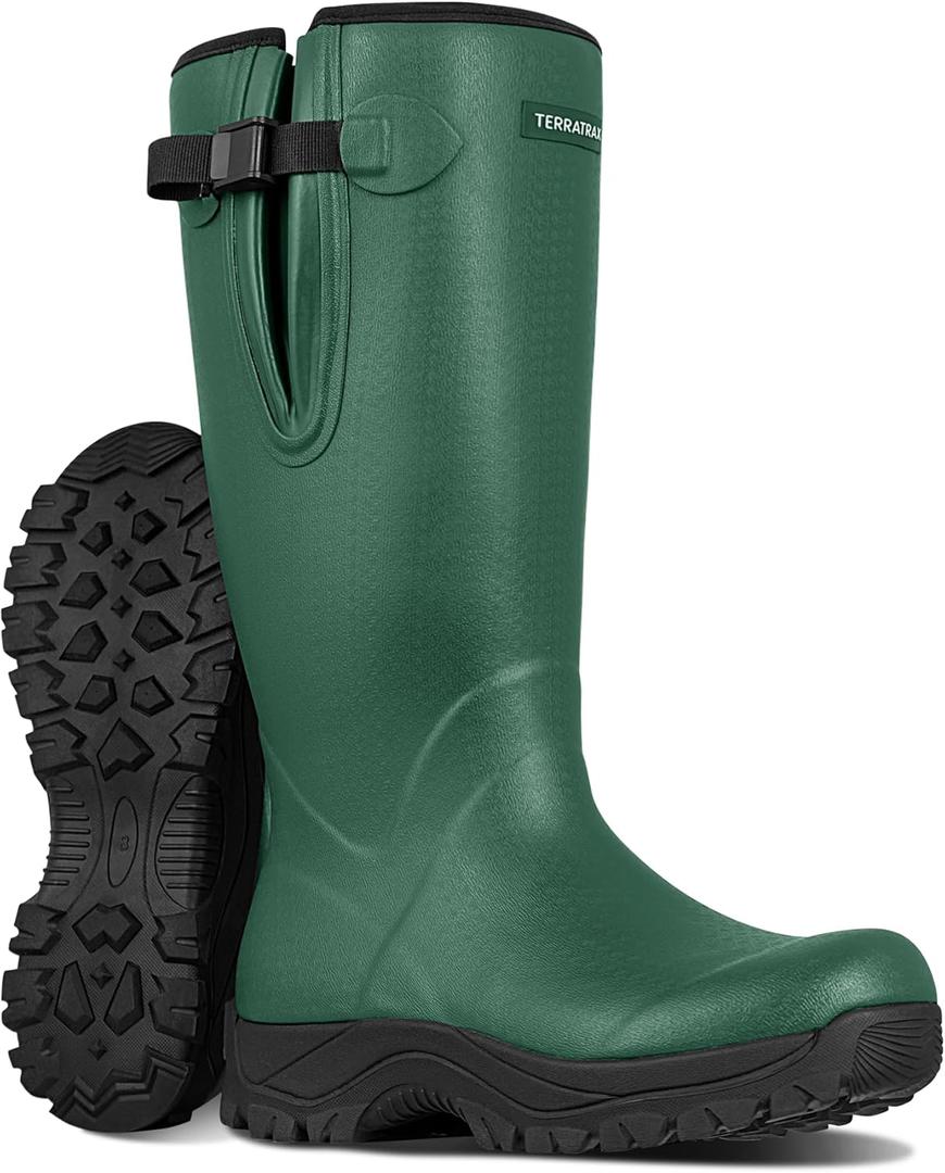 Men's Insulated Rubber Work Boots, 6mm Neoprene Waterproof Muck Mud Boots for Cold Winter & Snow - Reinforced Dual-Sole Heavy Duty Outdoor Farm, Hunting & Slush Chore Shoe (13, Emerald Green)