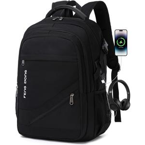 FENGDONG Durable Waterproof Travel Laptop Backpack 17.3 inch,Large College Backpack Bookbag for Men & Women Business Backpack with USB Charging Port and Headset Port Black