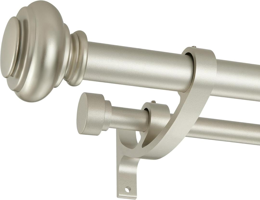 Double Curtain Rods 36 to 72 Inches with Solid Aluminum Alloy Brackets, 1 Inch Adjustable Drapery Rod, Heavy Duty Dual Curtains Rod for Window, Sliding Door, Bedroom Decoration, Matte Sliver