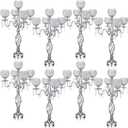 Nitial 5 Arm Crystal Candelabra Centerpieces for Tables 27 Inch Tall Crystal Candle Holders Bowl Candelabra Table Centerpieces Decor for Wedding Christmas Dinner Party Events (Silver,8 Pcs)