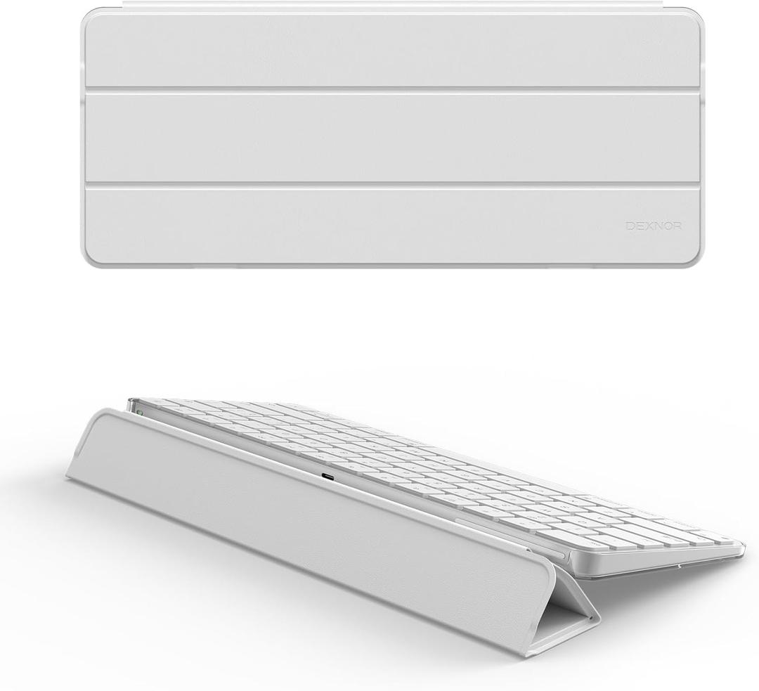 Dexnor Case for Apple Magic Keyboard with Touch ID/Lock Key 2021/2024, Hard Travel Storage Case Dust-Proof Protective Leather Keyboard Cover with Magnetic Closure Adjustable Typing Angles, White