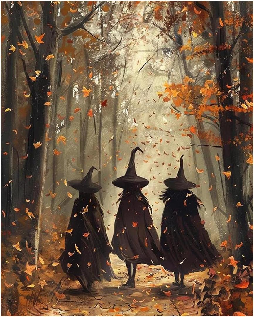 Reivworl Fall Paint by Numbers Kit for Adults, Witch Paint by Numbers, Adult Paint by Number Kits for Gifts and Home Wall Decor 16x20 Inch (Without Frame)