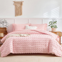 6 Pieces Tufted Dots Bed in a Bag Twin Comforter Set Girls Pink , Soft and Embroidery Shabby Chic Boho Bohemian Comforters, Luxury Solid Color with Pom Pom Design, Jacquard Tufts Bedding Set for Kids