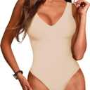 BelleLovin Women's Scoop Neck Bodysuits Sleeveless Tank Top Jumpsuits (S, V Neck-nude)