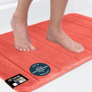 GORILLA GRIP Memory Foam Bath Mat, Soft Absorbent US Designed Bathroom Rug, Gripping Dots Machine Washable Bathmat, Cushioned Floor Mats, Shower Sink Rugs Room Dcor Accessories, 24x17 Coral