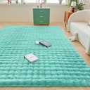 Sky Blue Rabbit Plush Area Rug for Bedroom Living Room Sofa,8'X10' Faux Fur Fluffy Shaggy Rectangular Square Rug for Kids Teen Girls Room,Furry Carpet Rug for Nursery Baby Room Decor for Teenage