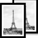 iRahmen 14x20 Picture Frame Set of 2 with Plexiglass, Black Poster Frame Display 12x18 Picture with Mat or 14 x 20 Without Mat, Wood Photo Frame for Horizontal or Vertical Wall Mounting
