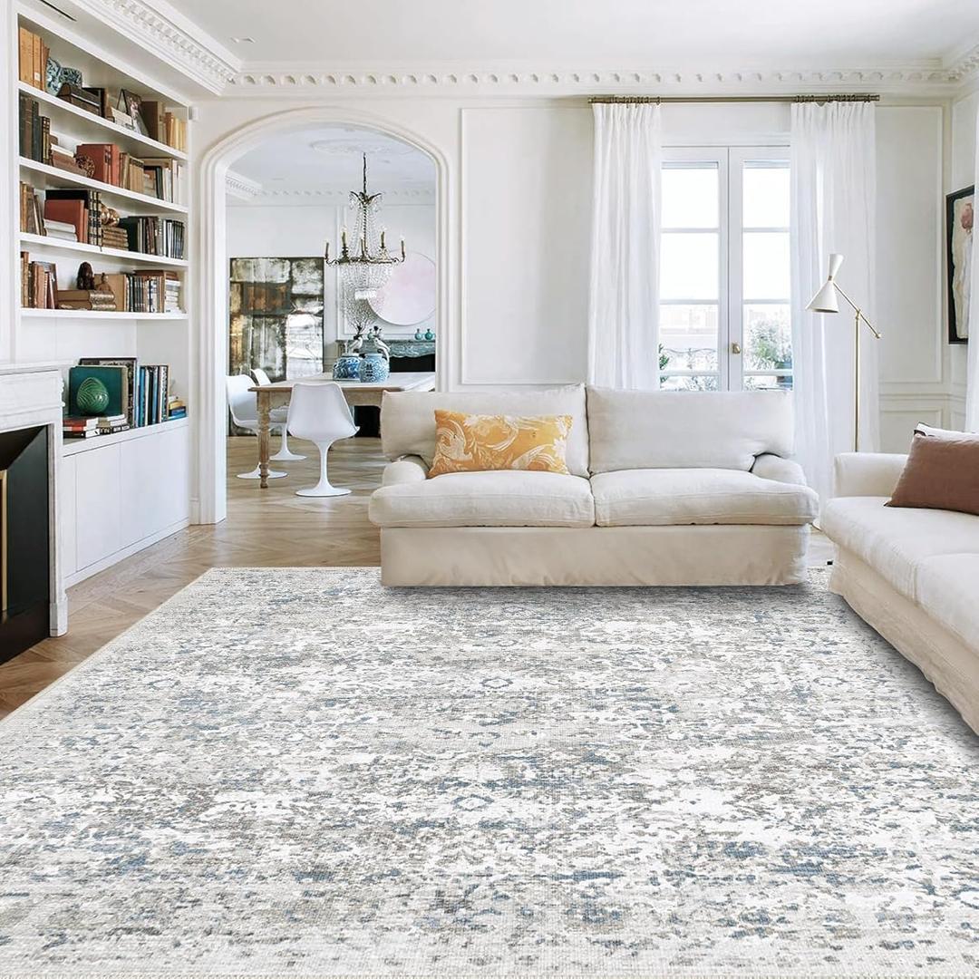 8x10 Area Rugs for Living Room, Washable Rugs, Non-Slip Backing Rug for Under Dining Table Bedroom Farmhouse Nursery Home Office (Gray Multi)